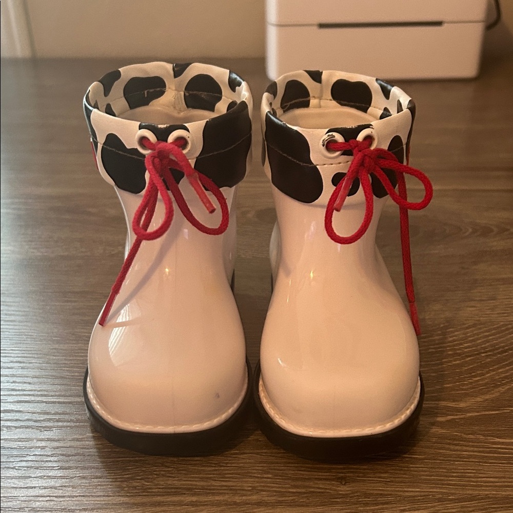 Mini Melissa White and Black Rain Boots with Red Laces
